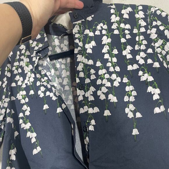 Adam Lippes 6 Floral Trapeze Top Shirt Black Cotton High Low Button Up - Picture 4 of 11